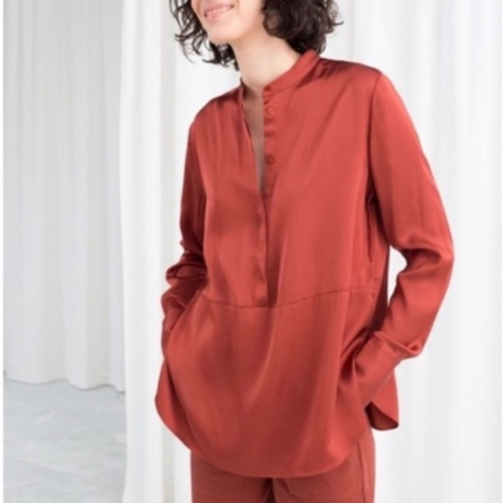 Burnt orange color silk-like blouse &other stories